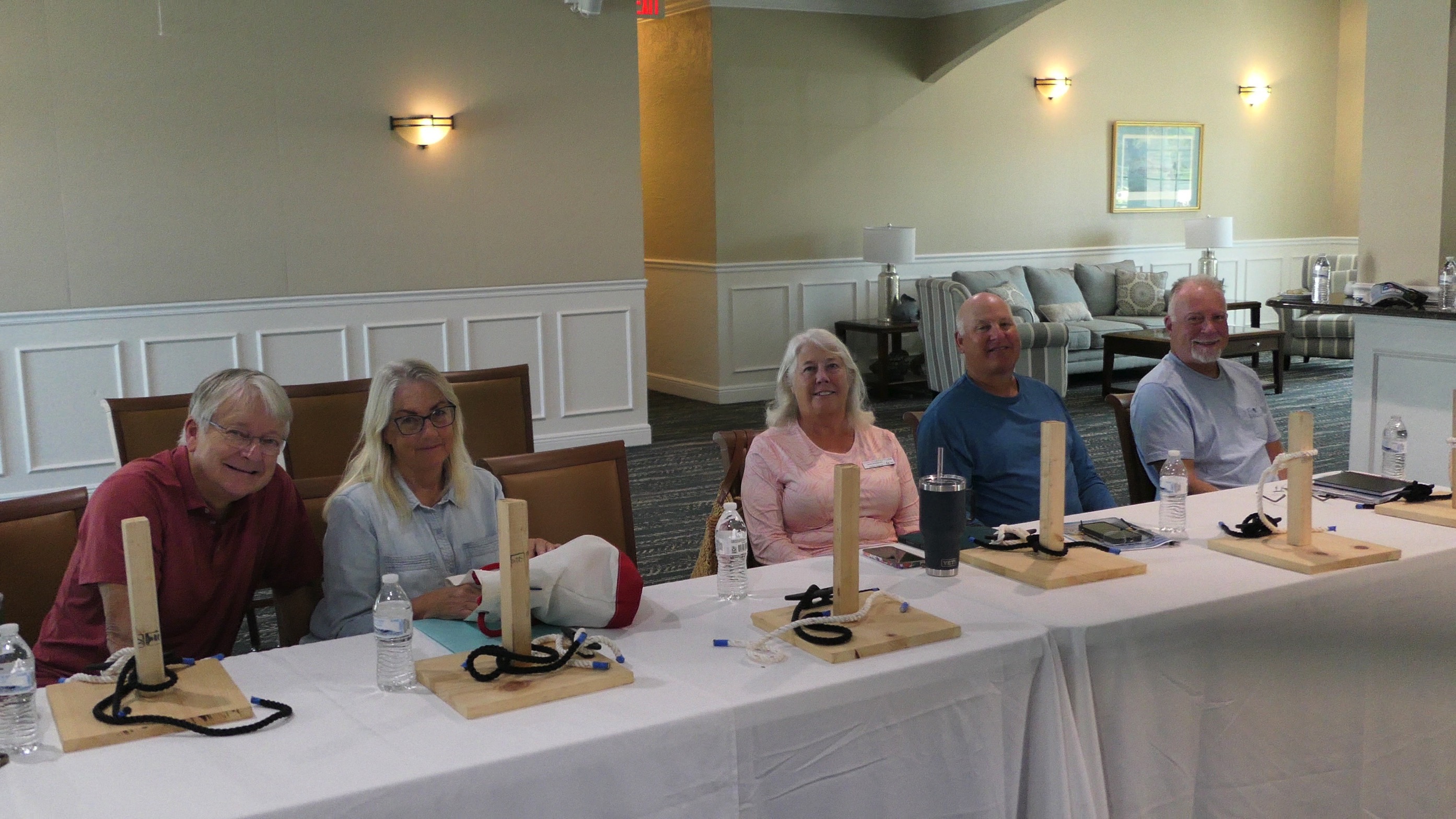 Students practicing knot tying during Boat Handling course