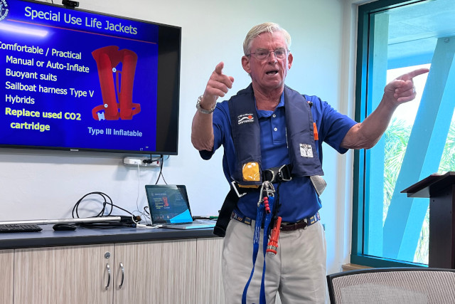 Instructor demonstrating VDS types during America's Boating Course