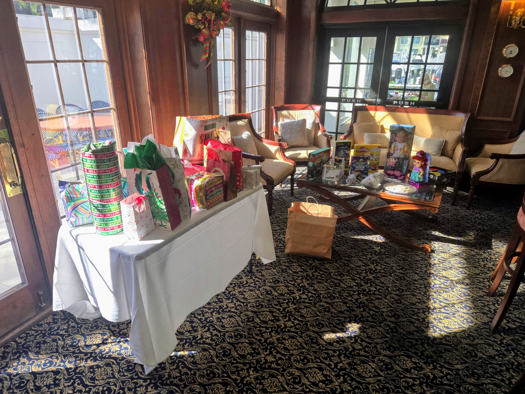 Holiday toy drive donations collected by club members